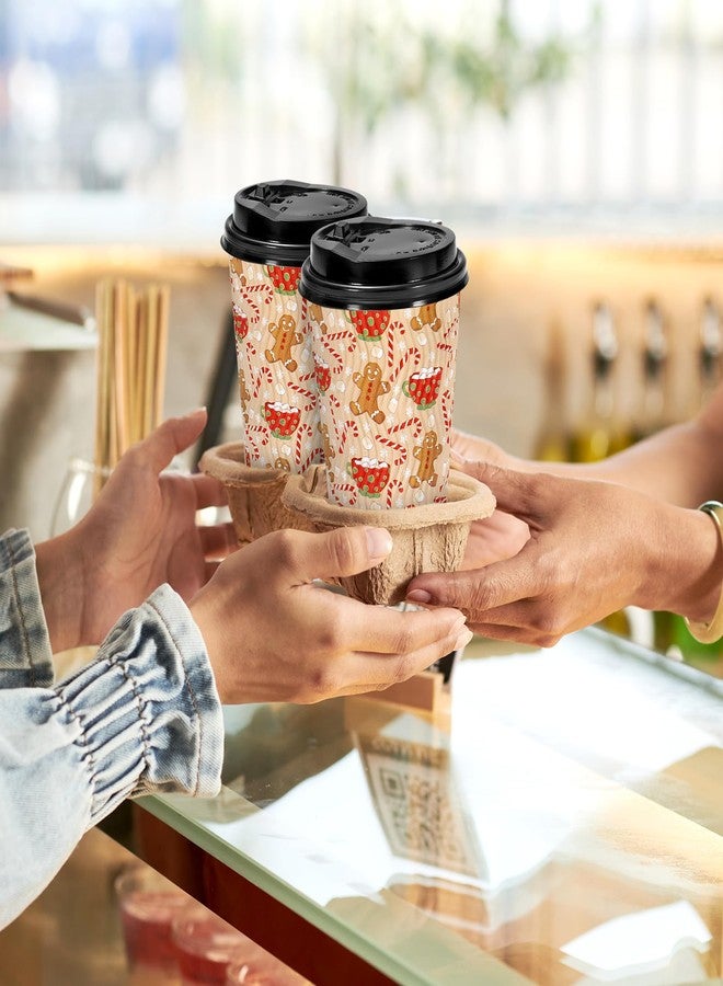 JarThenaAMCS 50 Pcs Christmas Disposable Coffee Cups with Lids Gingerbread Man Candy Cane Paper Cup Corrugated Ripple Wall Insulated Hot Cups for Xmas Winter Home Office Party Supplies, 16 Oz - Image 5